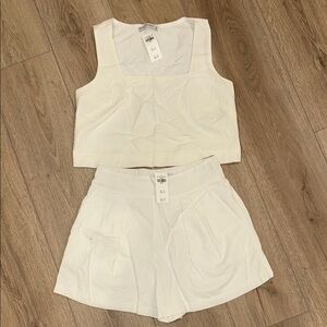Abercrombie White Linen Sleeveless Top and Shorts Set